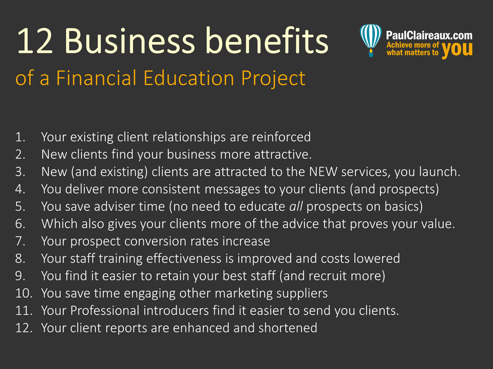 12 Benefits of a Financial Education Project